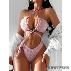 Barbiecore Baby Pink Criss Cross Wireless Bikini